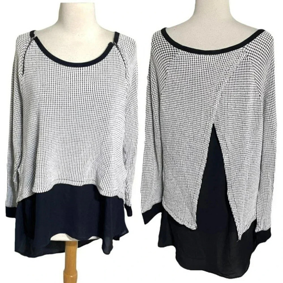 Concepts 2X black + white textured high low scoop neck top‎ - Picture 1 of 9